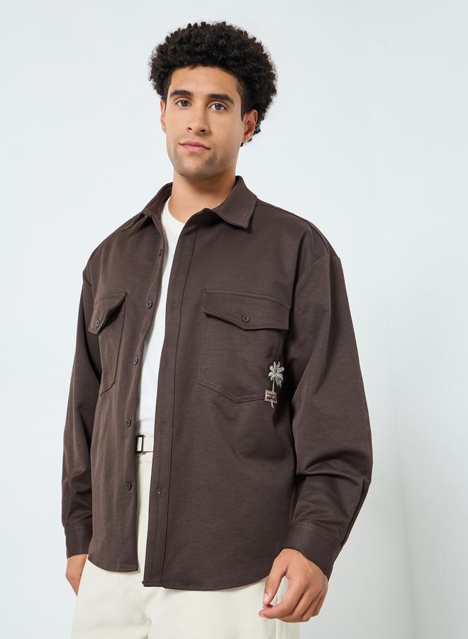 Styli Men Brown Embroidered Oversized Shirt - Image 1